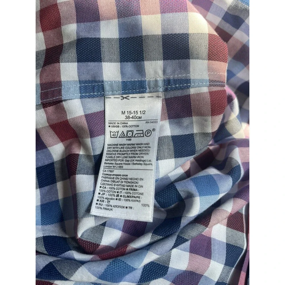 Banana Republic Grant Fit Plaid Button Down Shirt Men’s M Red Navy Cotton